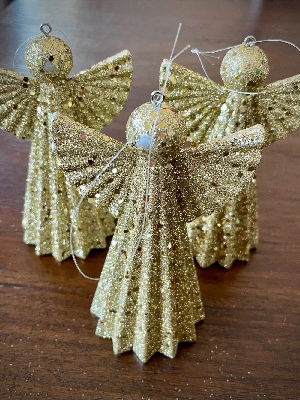 Gold Glitter Angel Holiday Ornaments - Set of 3